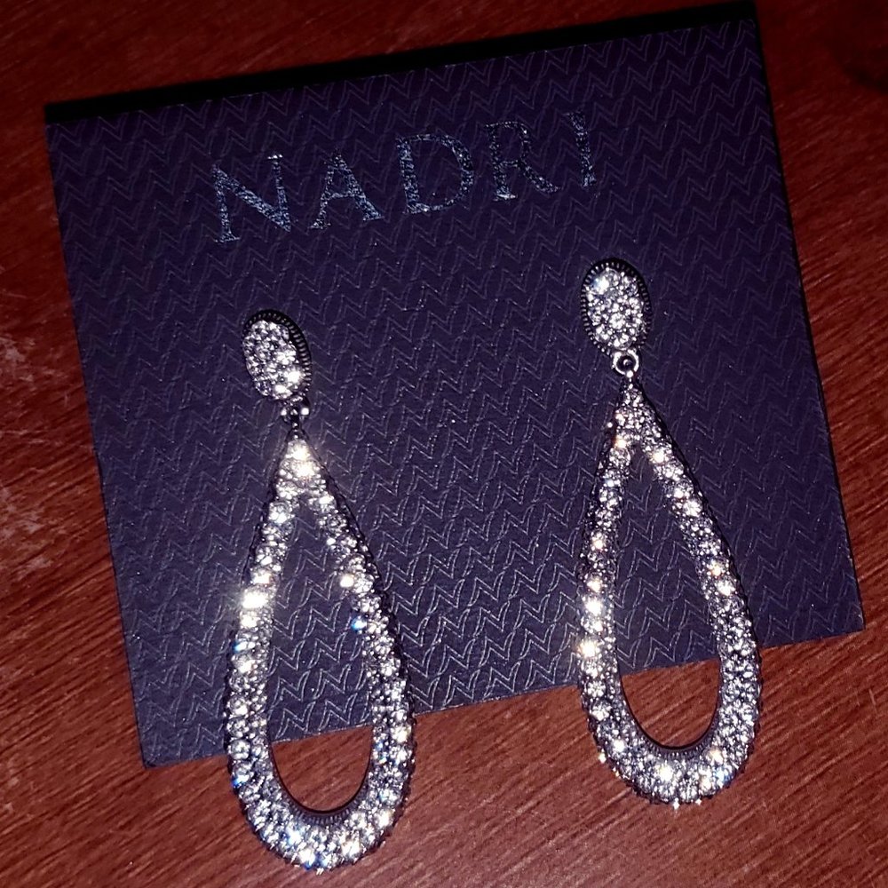 Nadri Pave Crystal Teardrop 2" Hoop Earrings